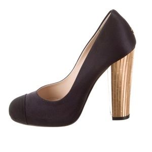 Chanel Satin Heels with Gold Size 8